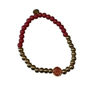 Rustic Cuff Gold Red Beaded Bracelet